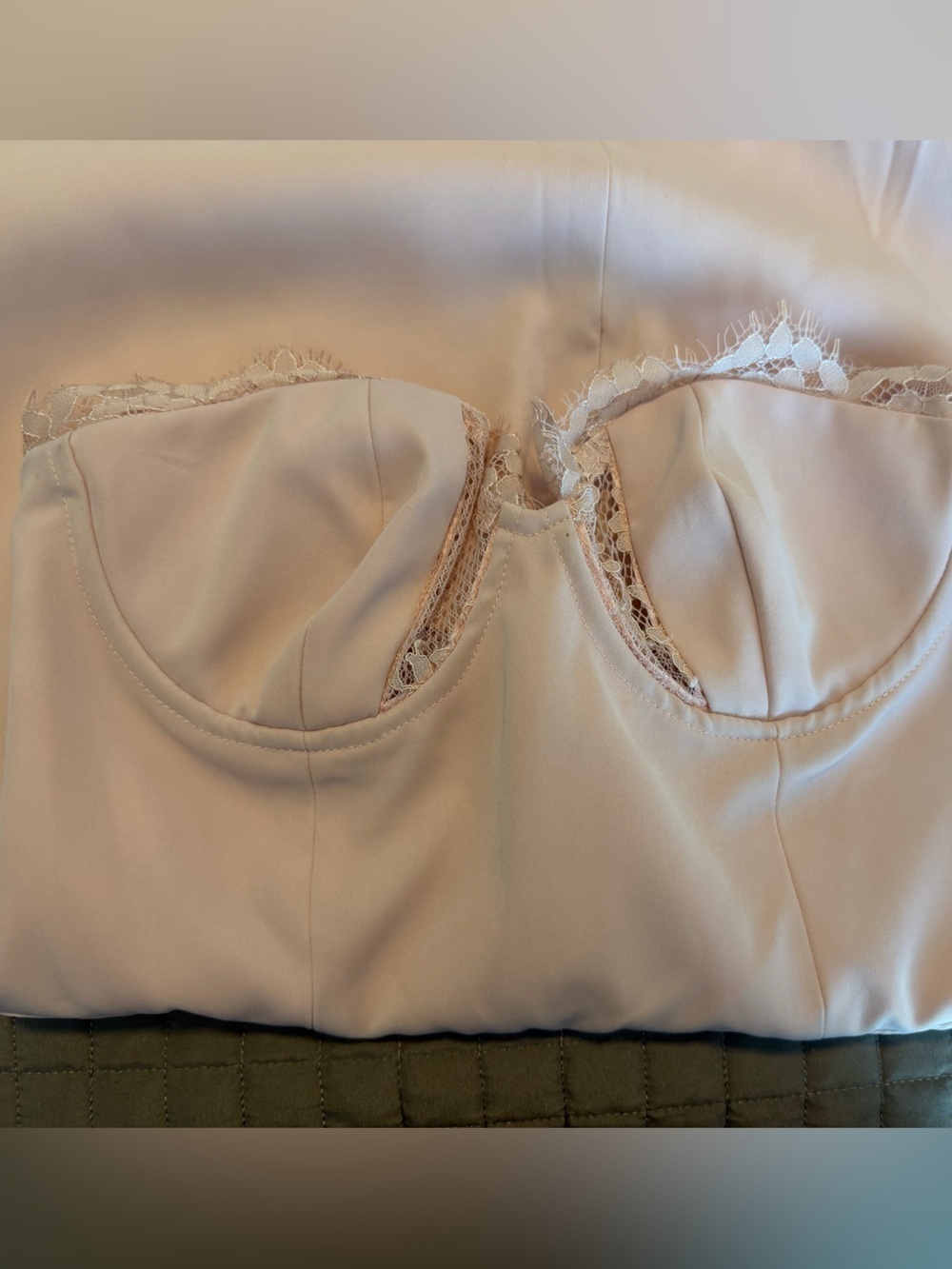 NBD Revolve Pink Satin Lace Bustier Strapless Cocktail Dress M Asymmetrical - Picture 4 of 7
